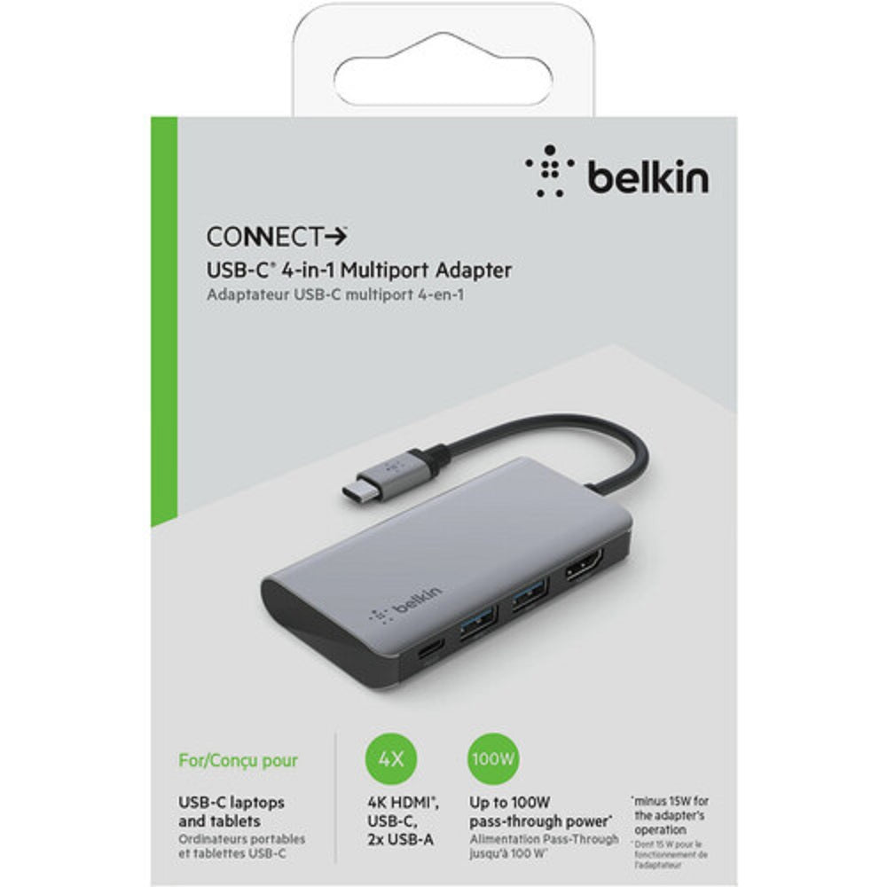 Belkin USB-C 4-in-1 Multiport Adapter - HDMI, USB-A, USB-C, 100W PD Belkin