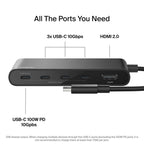 Belkin USB-C Multiport Hub - HDMI 4K 60Hz, 100W PD, 4x USB-C - Black Belkin
