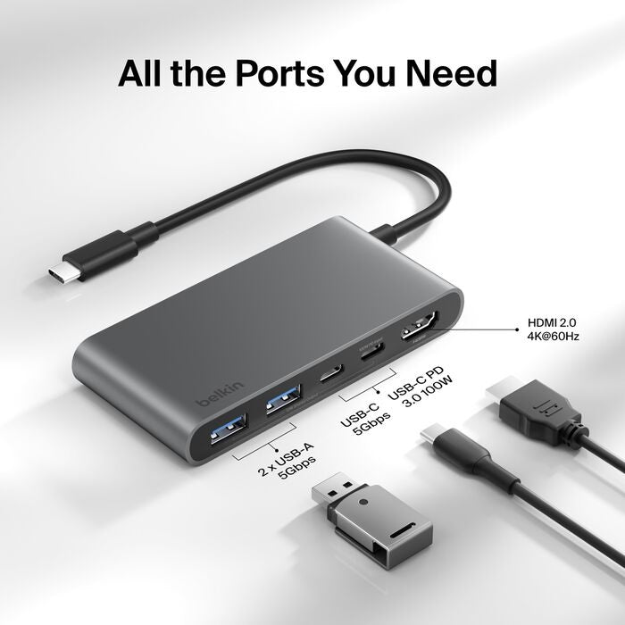 Belkin Connect 5-Port USB-C Hub: 4K HDMI, 100W PD & Dual USB-C Belkin