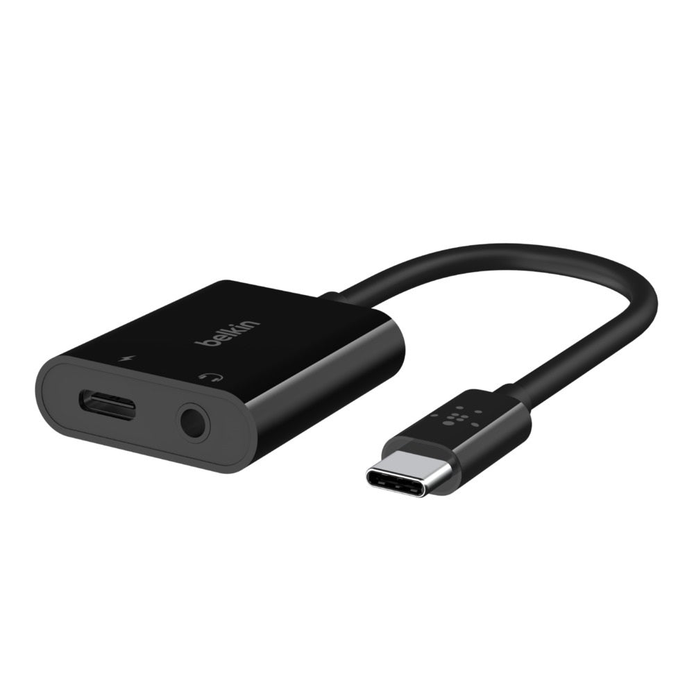 Belkin RockStar USB-C to 3.5mm Audio + Charge Adapter for iPhone - Black 