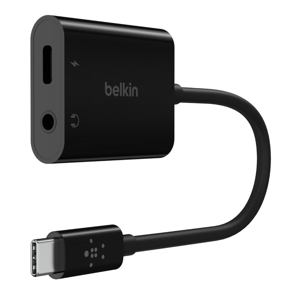 Belkin RockStar USB-C to 3.5mm Audio + Charge Adapter for iPhone - Black 