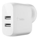 Belkin BoostCharge Dual USB-A Wall Charger 24W - White - Fast & Safe