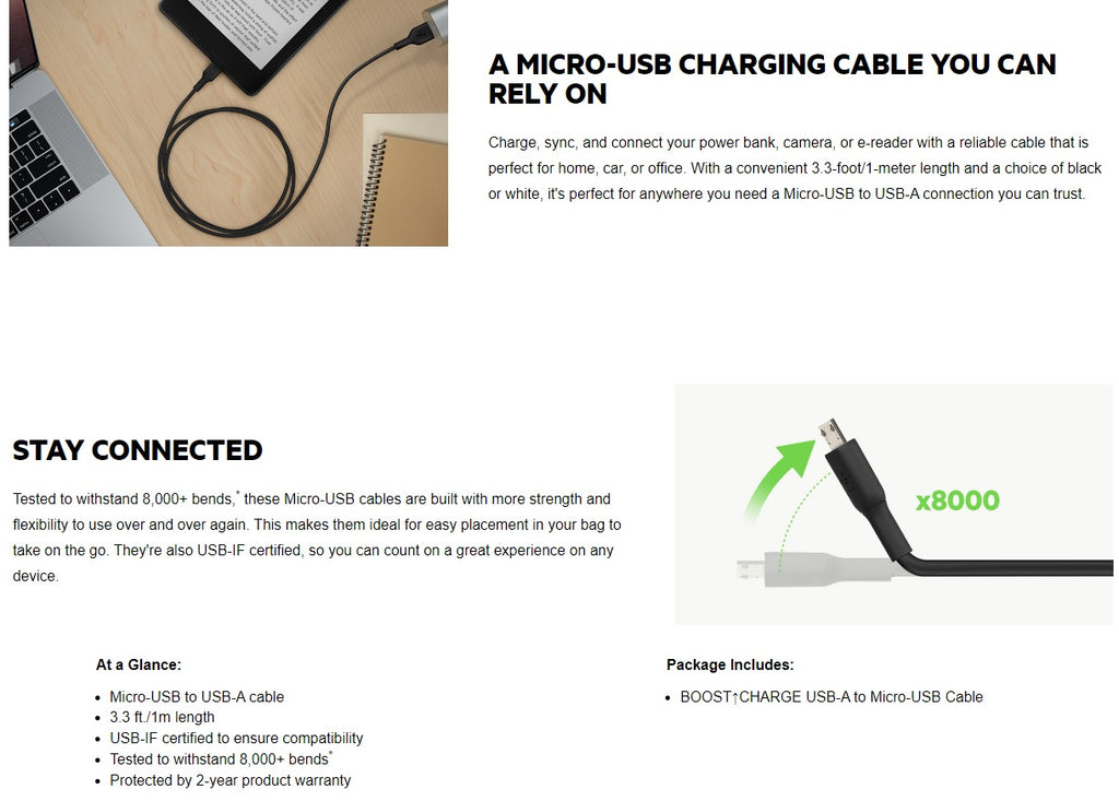 Belkin BoostCharge Micro-USB Cable (1M) - Black | Durable & Certified Belkin