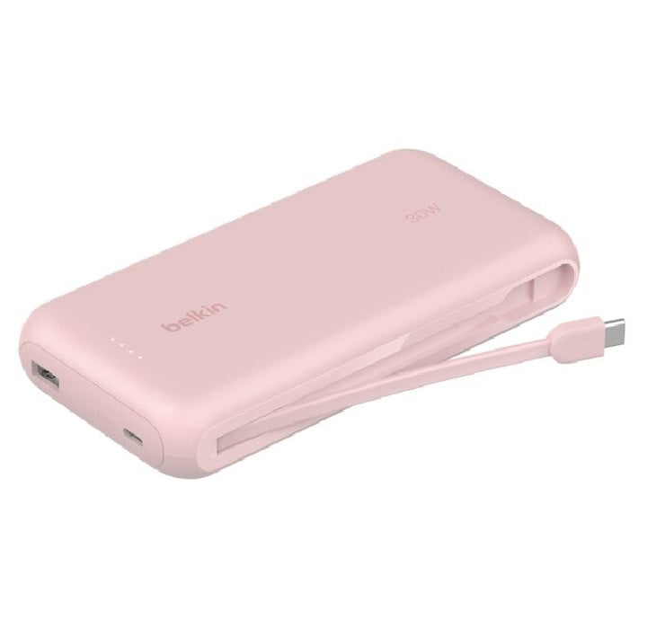 Belkin BoostCharge 20K mAh Pink Power Bank | Built-in USB-C Cable, 30W Fast Charge Belkin