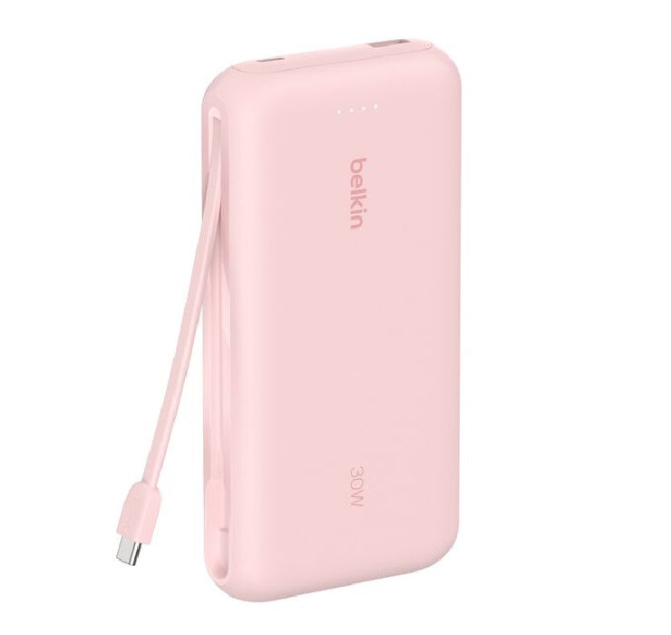 Belkin BoostCharge 20K mAh Pink Power Bank | Built-in USB-C Cable, 30W Fast Charge Belkin