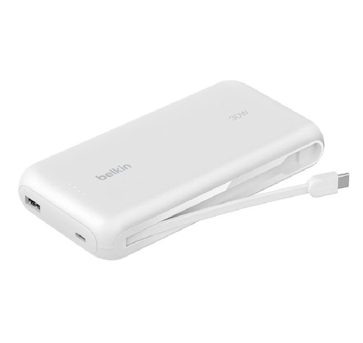 Belkin BoostCharge 20K mAh Power Bank with Integrated USB-C Cable - White Belkin