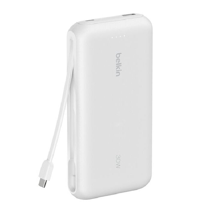 Belkin BoostCharge 20K mAh Power Bank with Integrated USB-C Cable - White Belkin