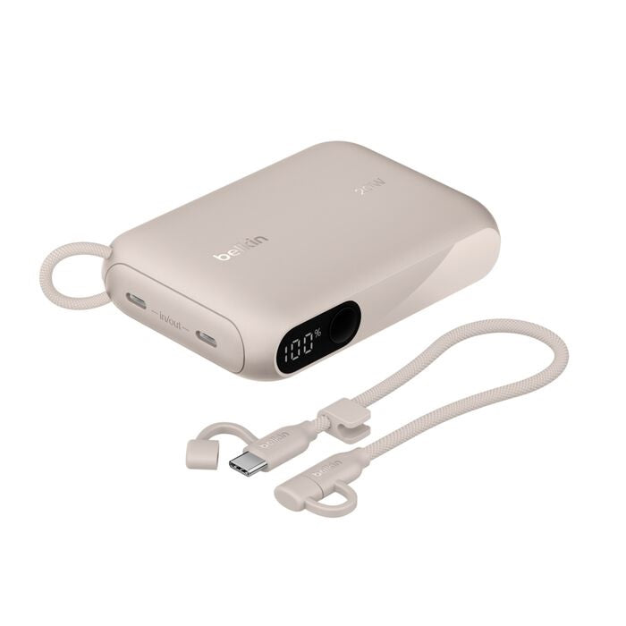 Belkin BoostCharge 10K mAh Power Bank with Display & USB-C Cable - Sand Belkin