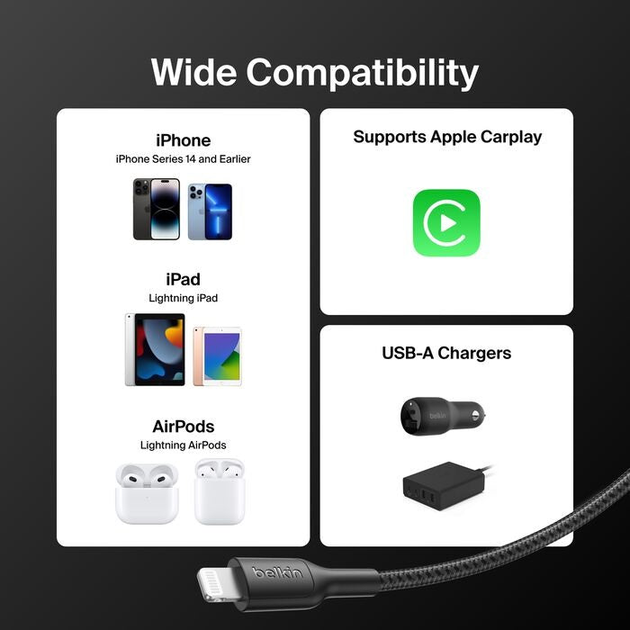 Belkin BoostCharge Pro Braided Lightning to USB-A Cable 2M, Black Belkin
