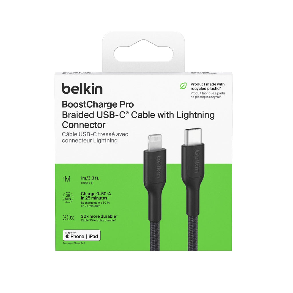 Belkin BoostCharge Pro Braided Lightning to USB-C Cable (1M) - Black Belkin