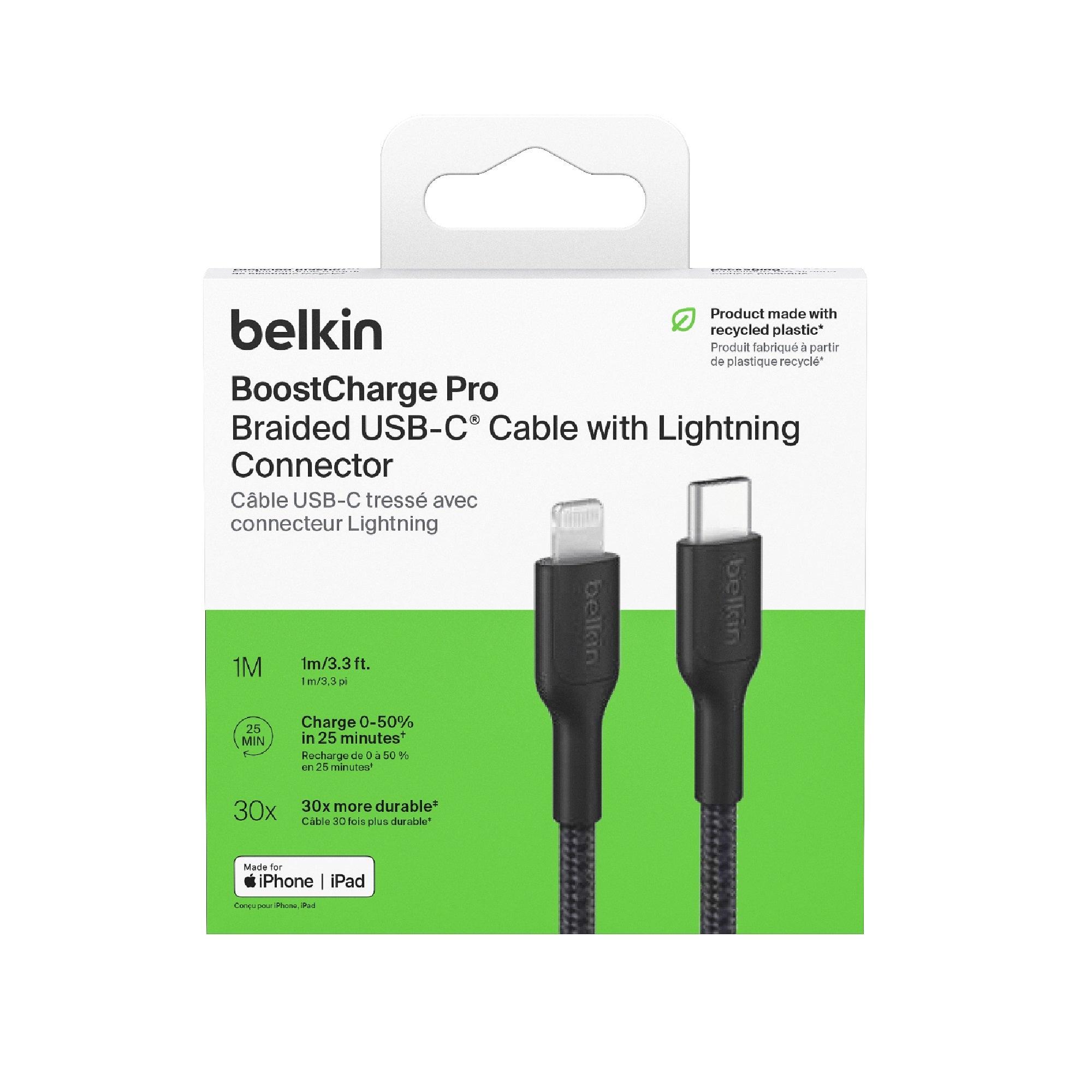 Belkin BoostCharge Pro Braided Lightning to USB-C Cable (1M) - Black Belkin