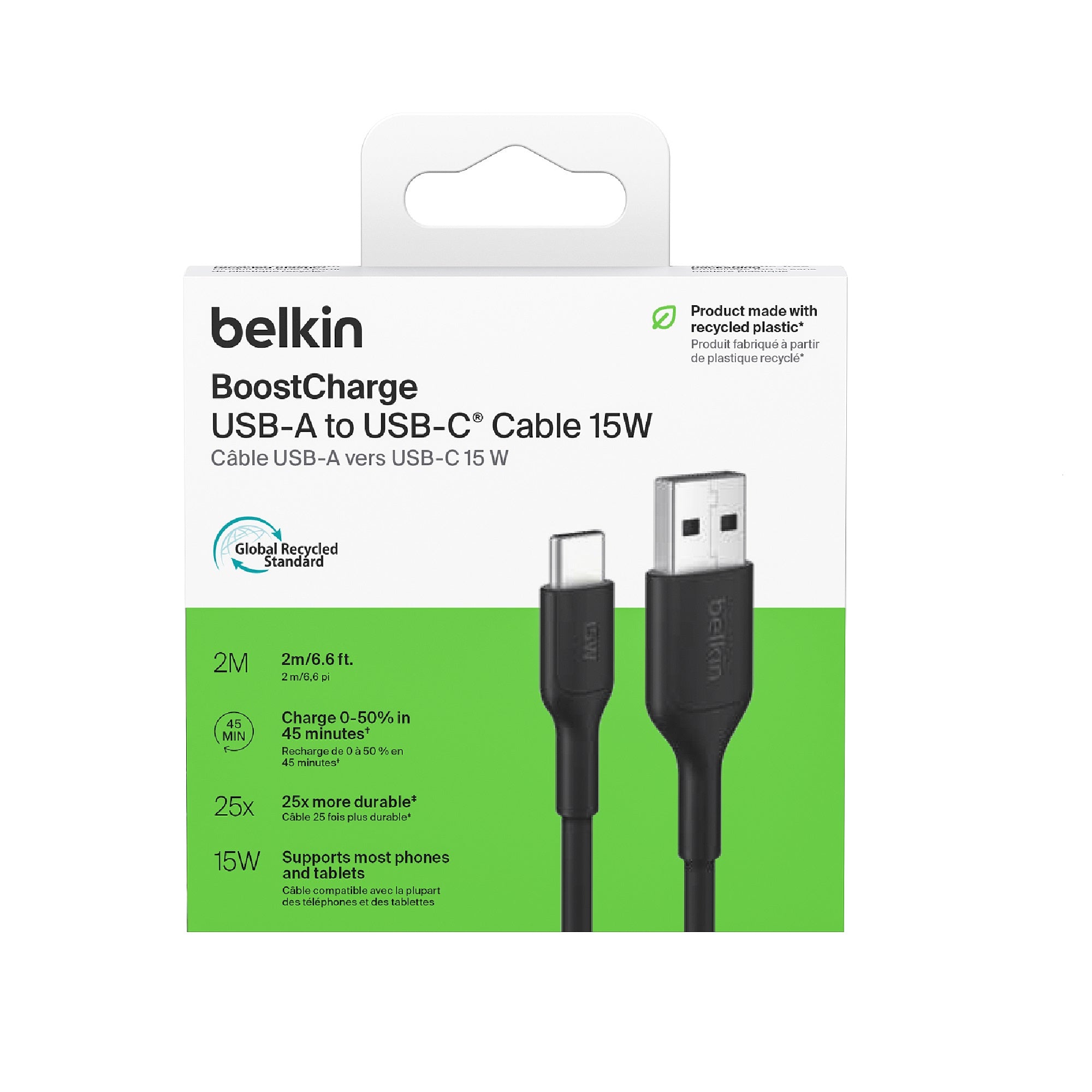 Belkin BoostCharge 2M USB-C to USB-A Cable - Fast Charge Black 