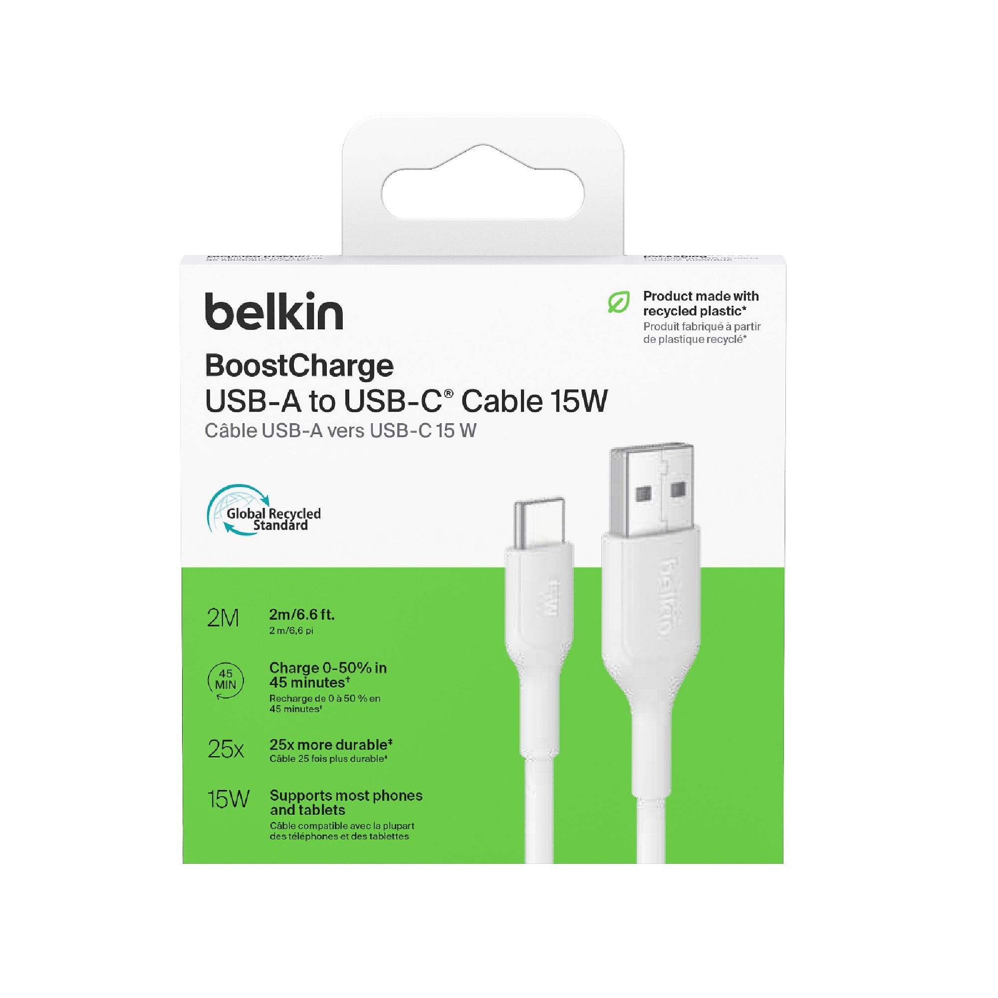 Belkin BoostCharge USB-C to USB-A Cable (2M) White - Fast & Durable Belkin