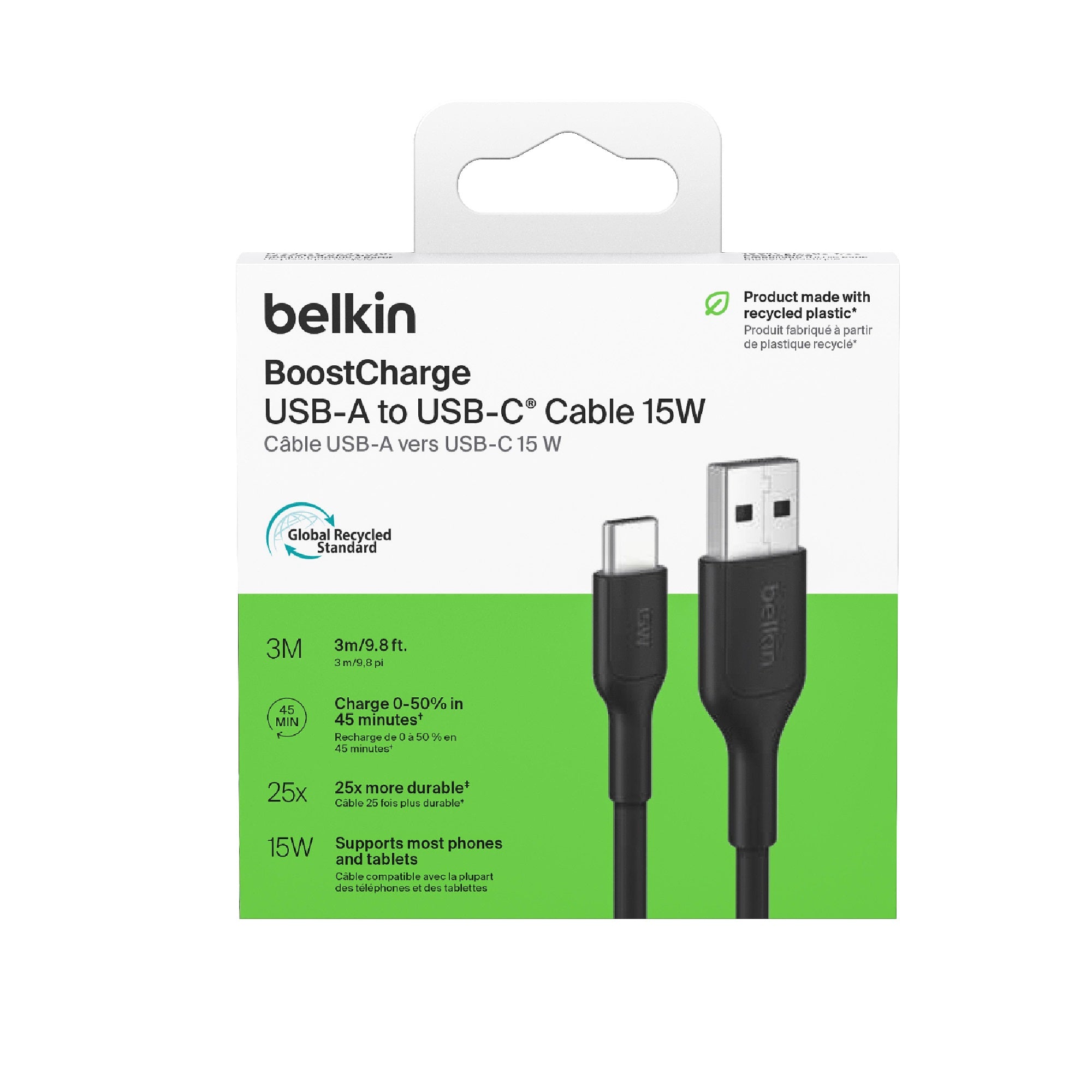 Belkin BoostCharge USB-C to USB-A Cable 3M Black - Fast Charge & Sync Belkin