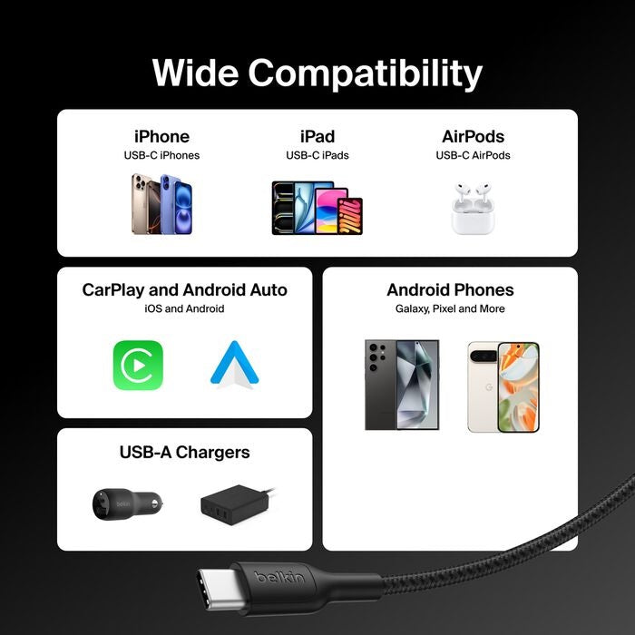 Belkin BoostCharge Pro Braided USB-C to USB-A Cable 2M - Black Belkin