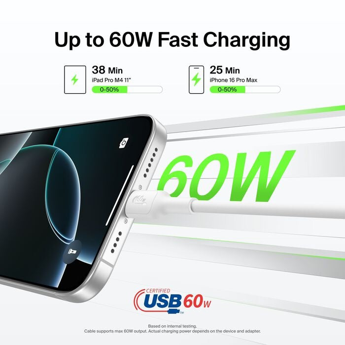 Belkin BoostCharge USB-C to USB-C Cable 1M White - Fast 60W Charging & Durable Belkin