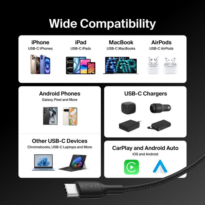 Belkin BoostCharge Pro 240W USB-C to USB-C Braided Cable 2M - Black Belkin