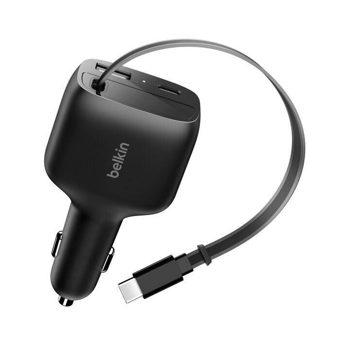 Belkin BoostCharge 75W Retractable Car Charger | Fast USB-C & USB-A Belkin
