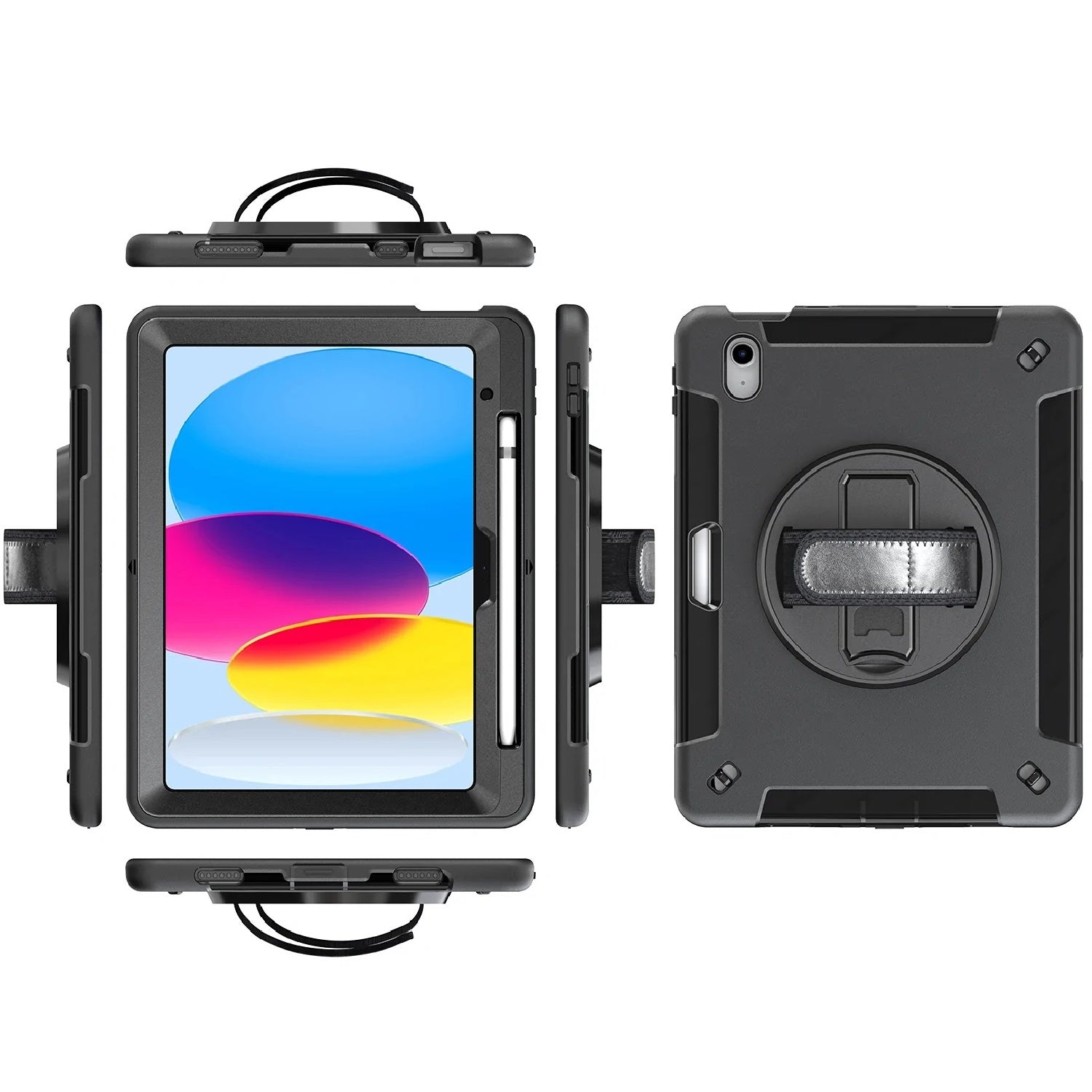Rugged Black iPad 10th/11th Gen Case - Drop-Proof, Kickstand, Straps 