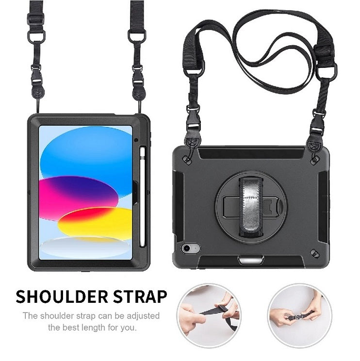 Rugged Black iPad 10th/11th Gen Case - Drop-Proof, Kickstand, Straps 