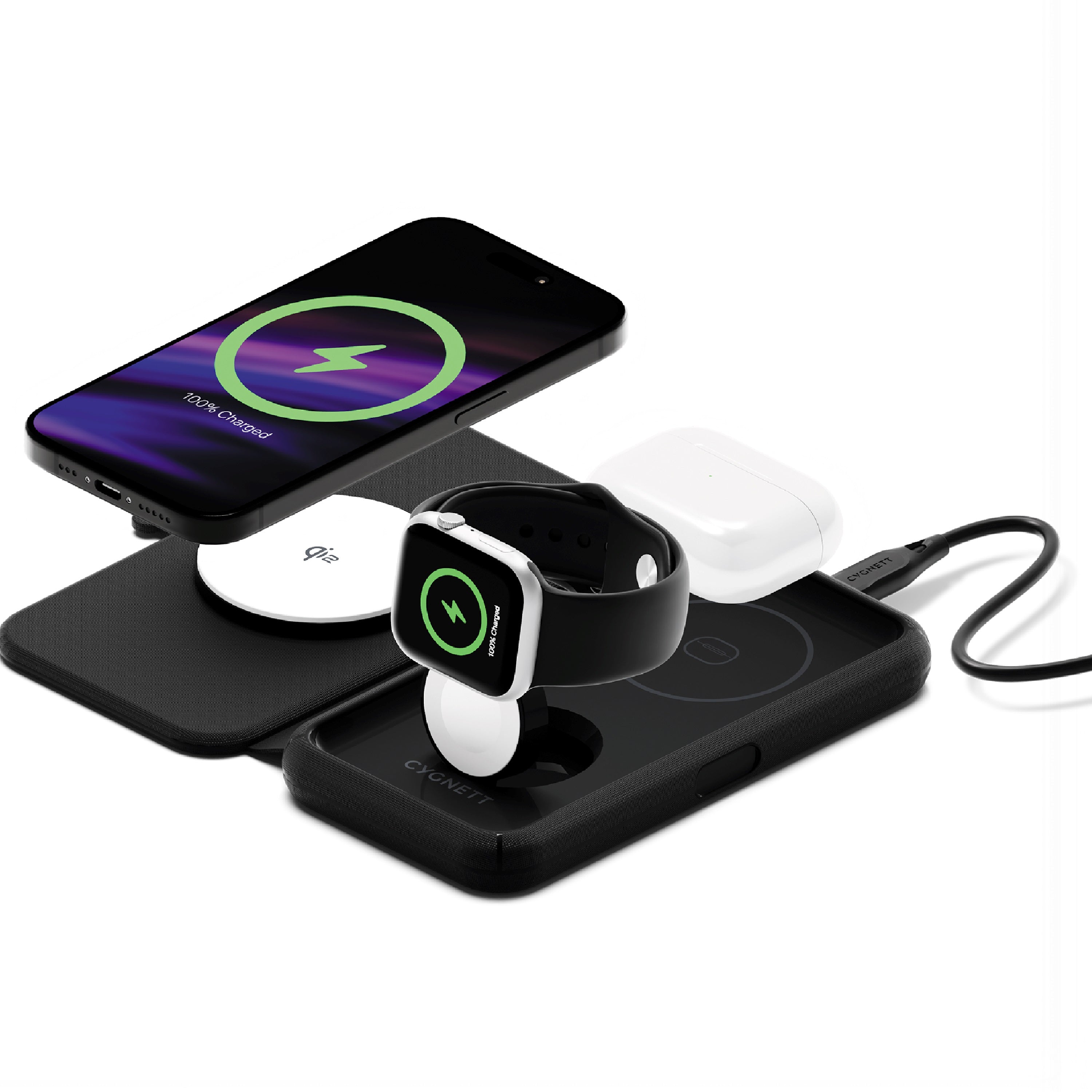 Cygnett MagTravel Qi2 2-in-1 Wireless Charger - Black 