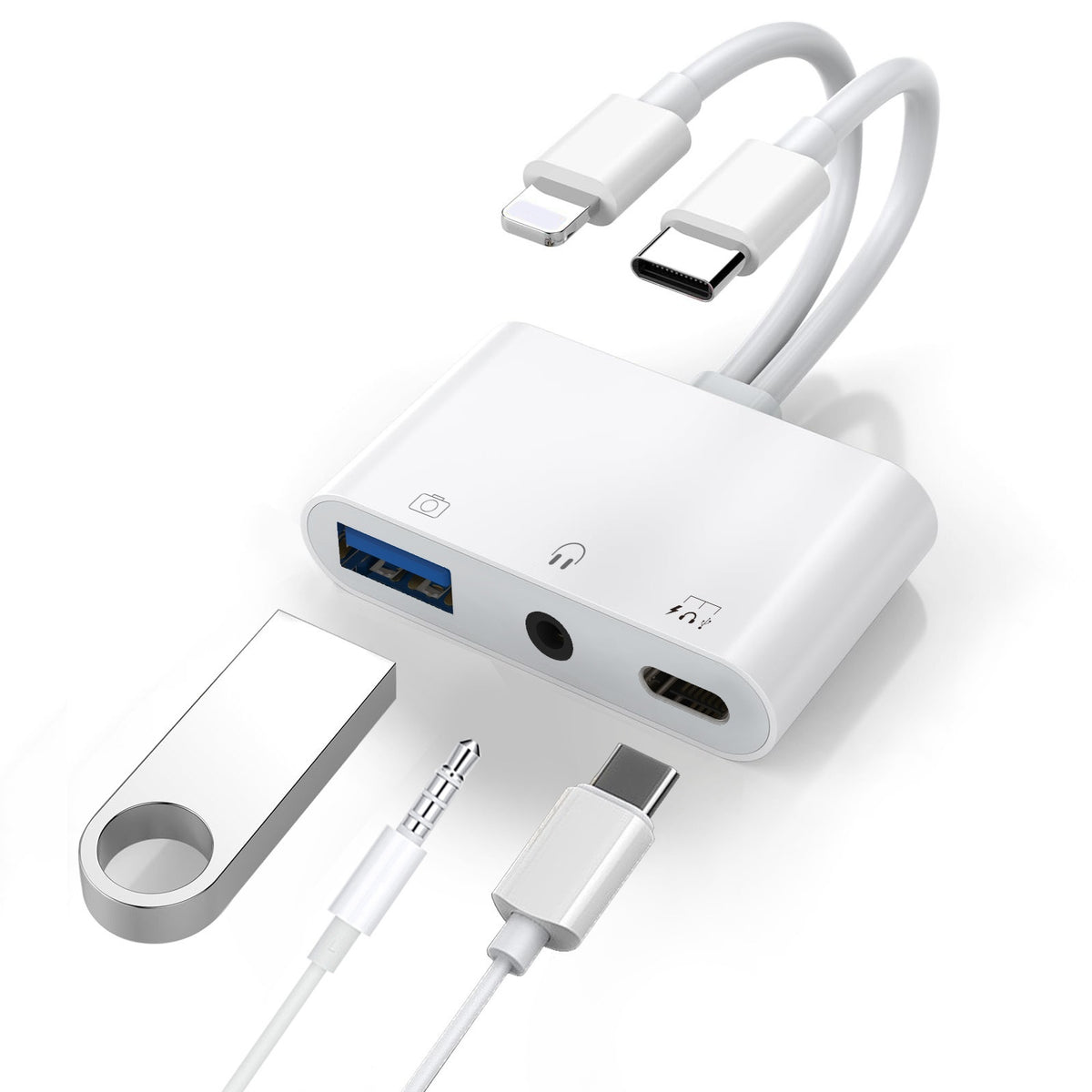 USP Lightning/USB-C to USB Adapter: OTG, 3.5mm Audio & Fast Charge