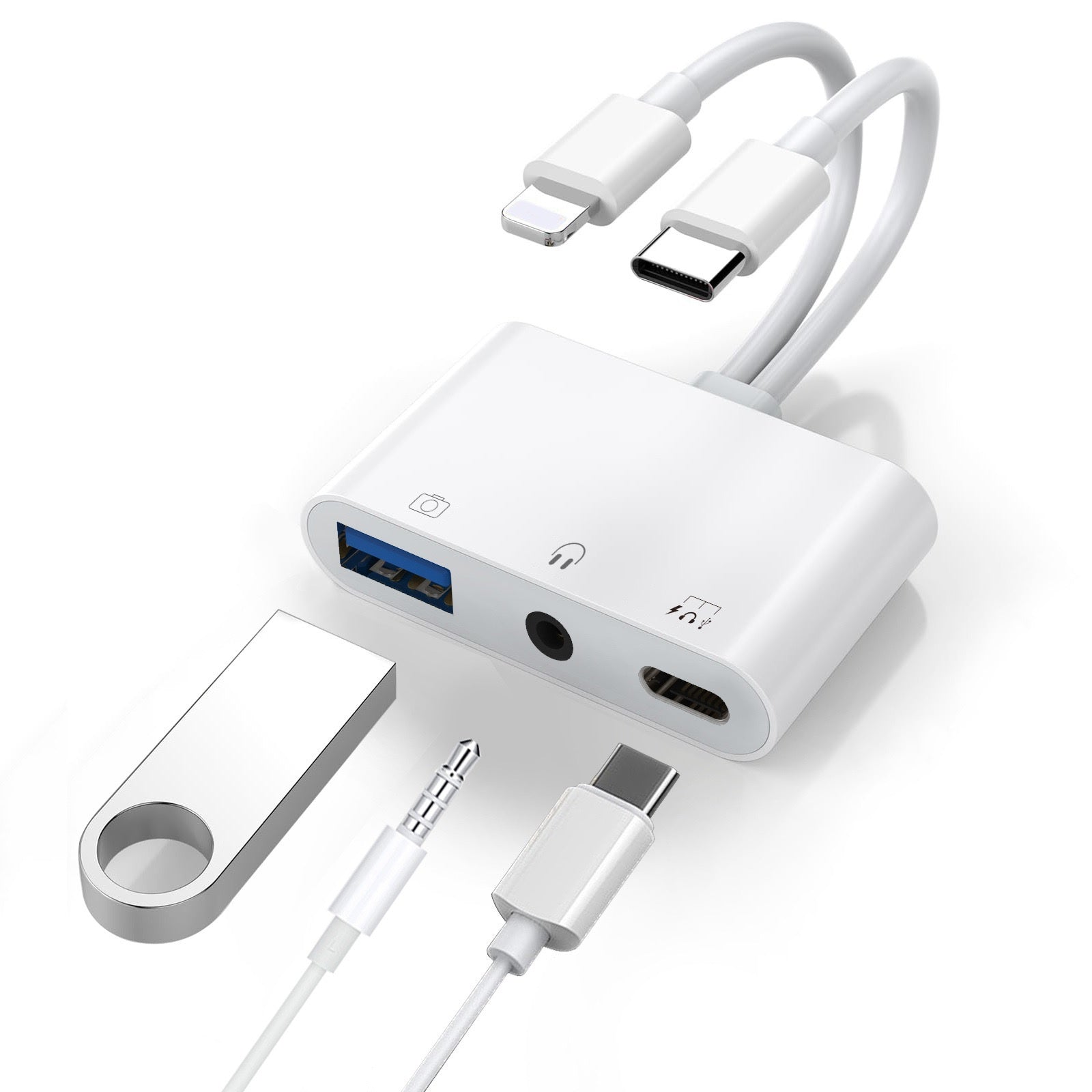 Lightning/USB-C to USB Adapter: OTG, 3.5mm Audio & Fast Charge