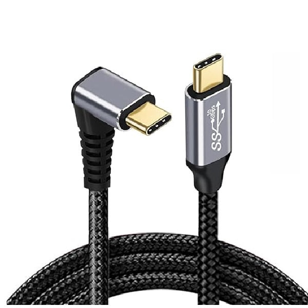 Braided USB-C to USB-C Right Angle Cable - 100W Fast Charge, 10Gbps Data 