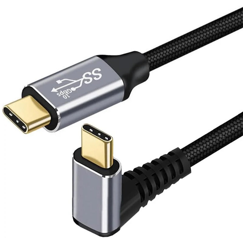 Braided USB-C to USB-C Right Angle Cable - 100W Fast Charge, 10Gbps Data 