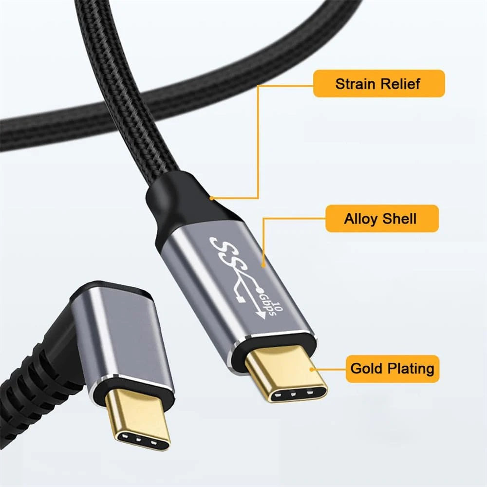 Braided USB-C to USB-C Right Angle Cable - 100W Fast Charge, 10Gbps Data 