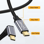 Braided USB-C to USB-C Right Angle Cable - 100W Fast Charge, 10Gbps Data 
