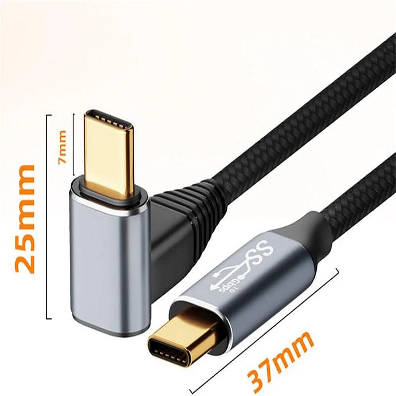 Braided USB-C to USB-C Right Angle Cable - 100W Fast Charge, 10Gbps Data 