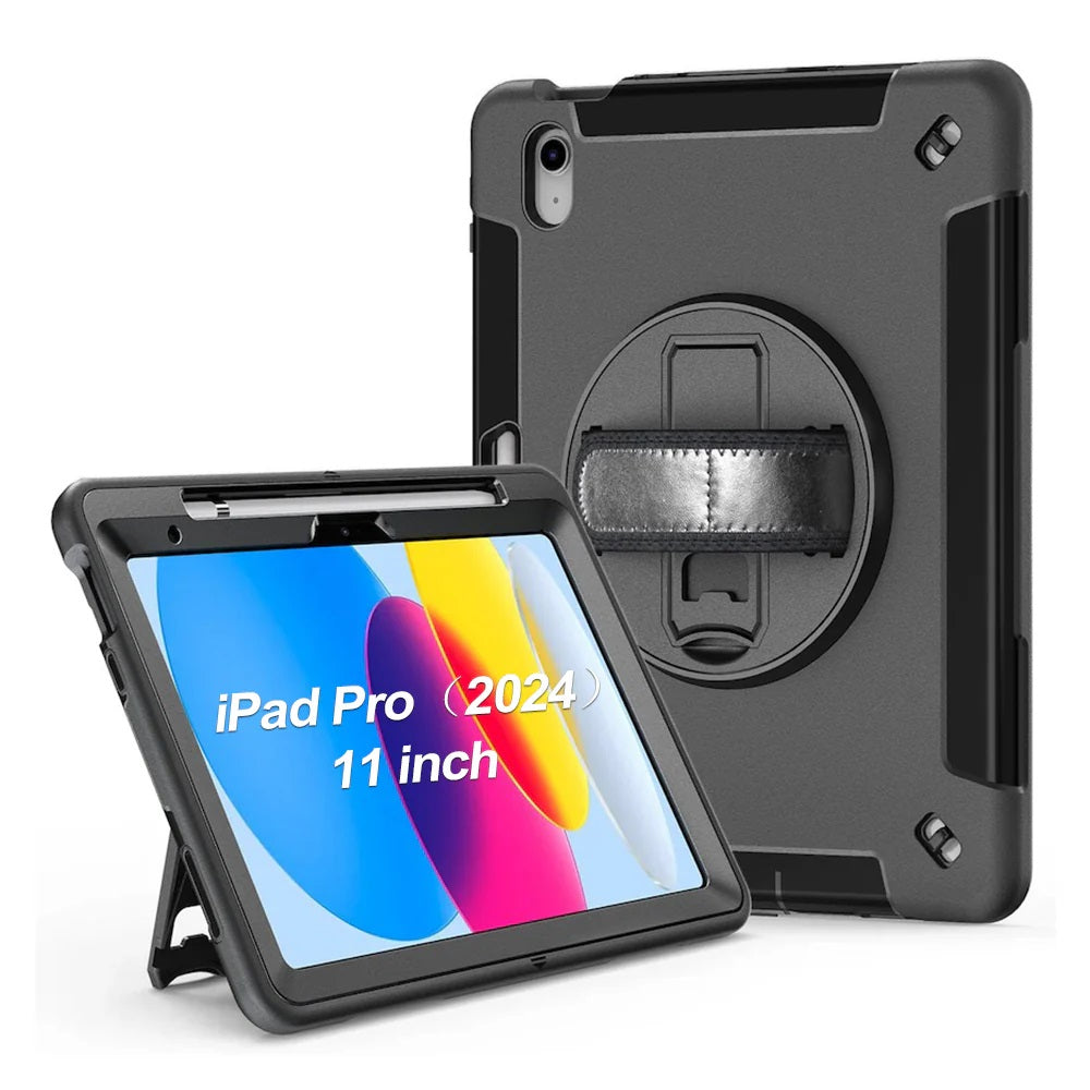 USP Rugged iPad Pro 11 M5/M4 (6th/5th Gen) Case - Straps, Kickstand, Black