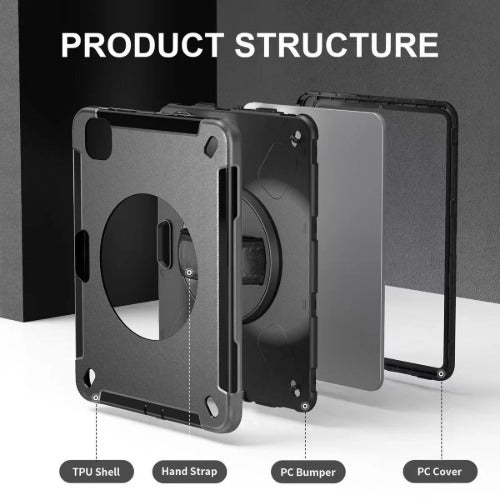 Rugged Apple iPad Pro 13-inch Case (M4/M5) - Kickstand, Hand & Shoulder Strap 