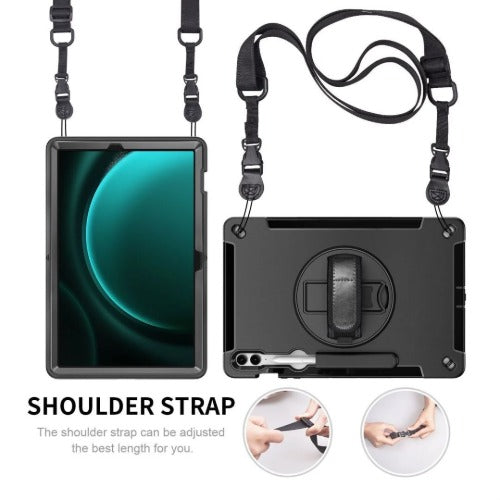 Rugged Samsung Galaxy Tab S10+/S9+/S9 FE+ 12.4 Case w/ Kickstand & Straps 