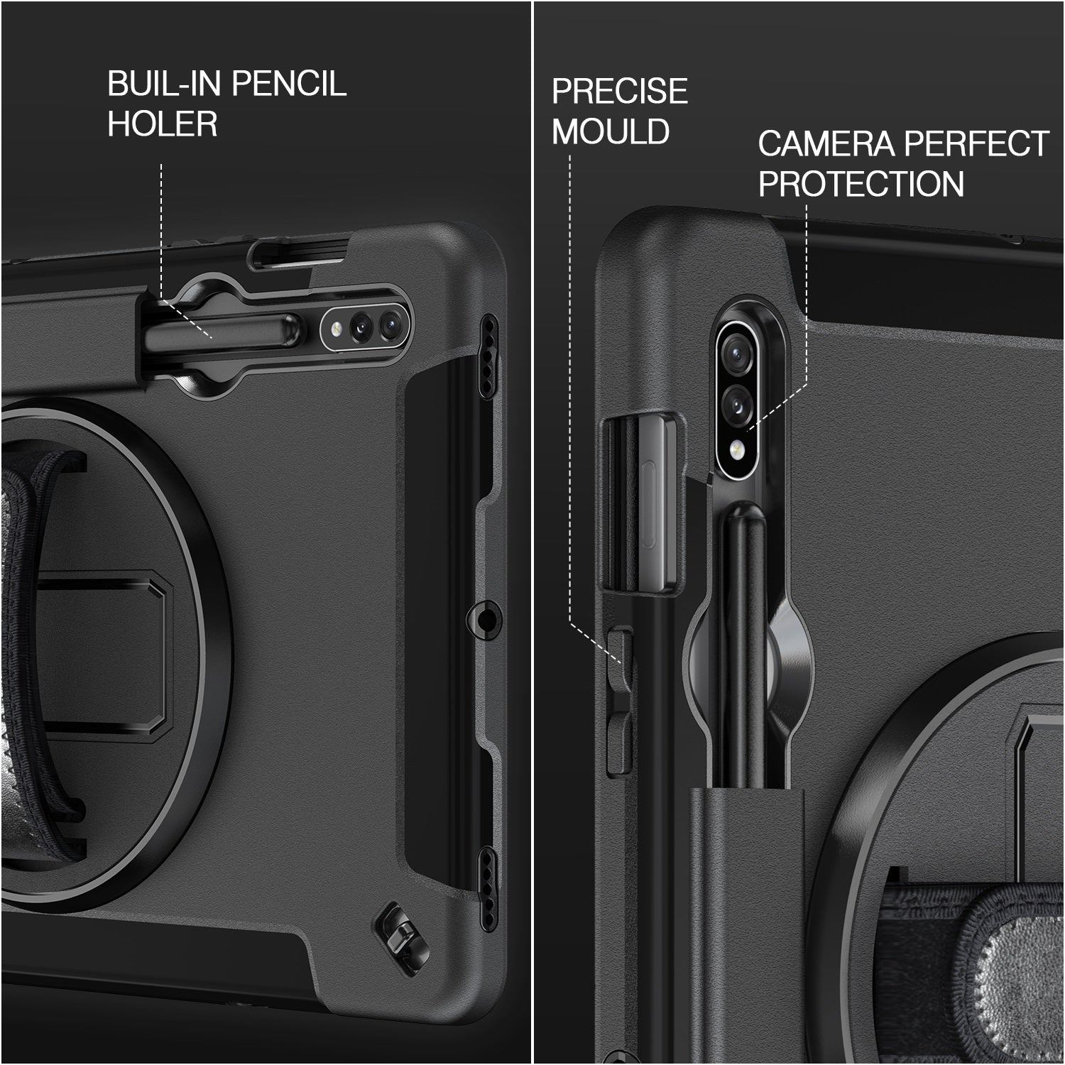 Rugged Samsung Galaxy Tab S10+/S9+/S9 FE+ 12.4 Case w/ Kickstand & Straps 