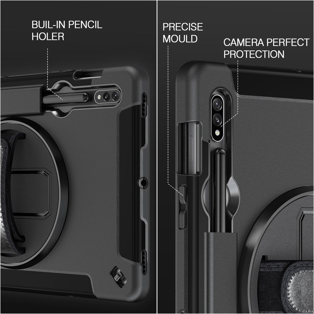 Heavy Duty Rugged Samsung Tab S8-S11 Ultra (14.6) Case Black Kickstand 