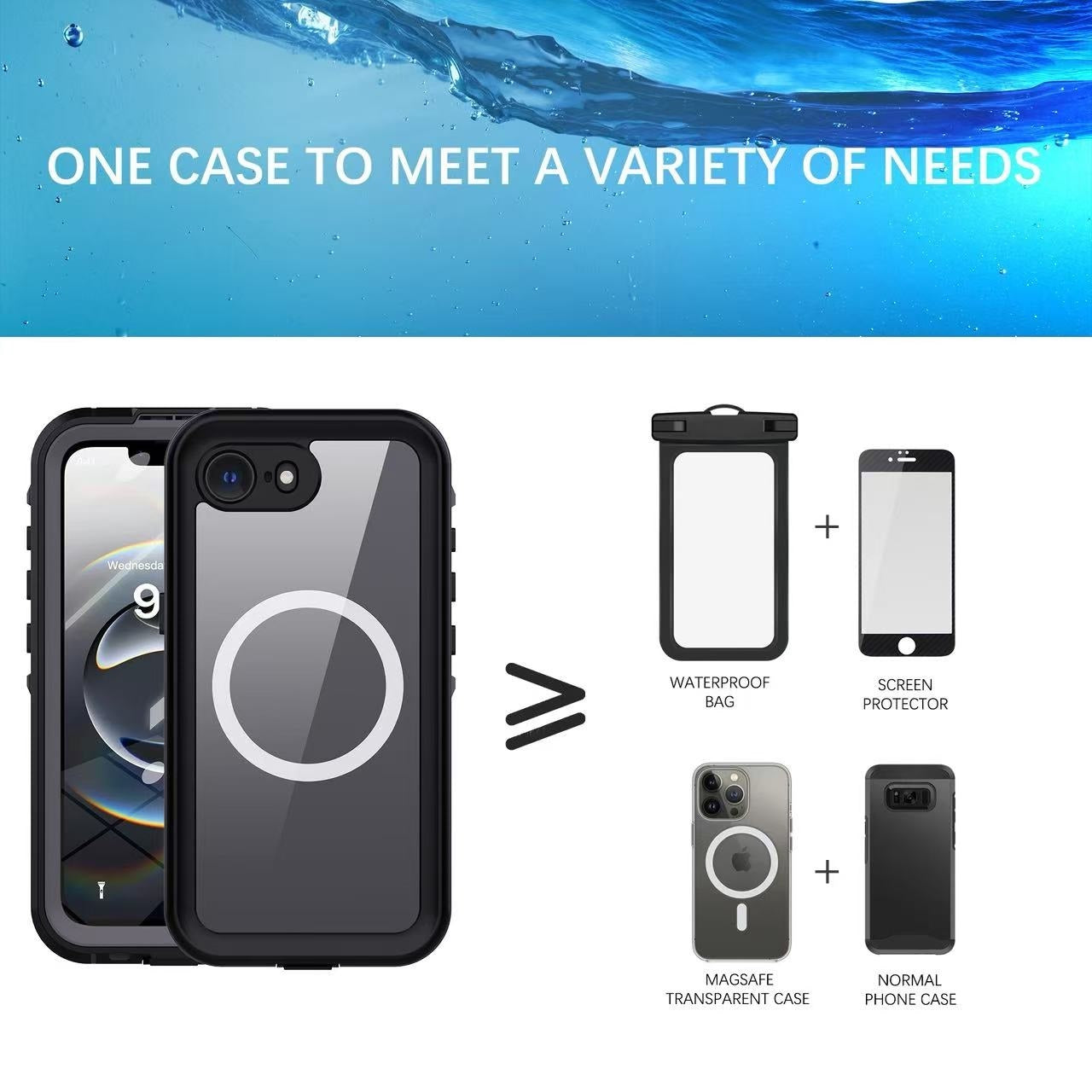 iPhone 17e/16e 6.1 Waterproof Case Black - Shockproof & Rugged 