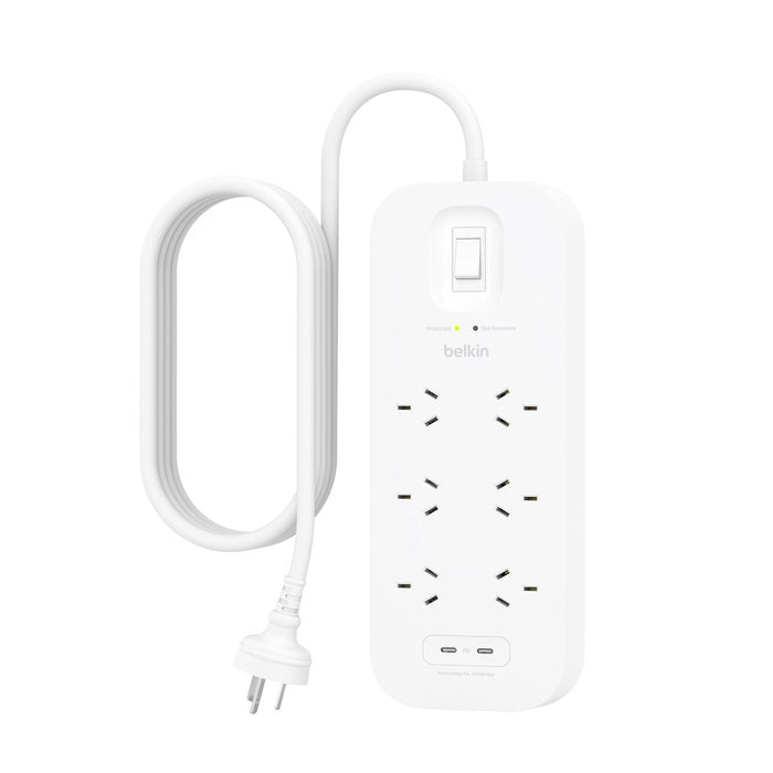 Belkin SurgePro 6-Outlet Surge Protector | Dual 30W USB-C Ports - White Belkin