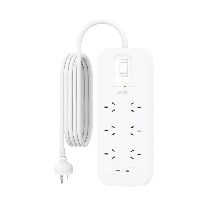 Belkin SurgePro 6-Outlet Surge Protector | Dual 30W USB-C Ports - White Belkin