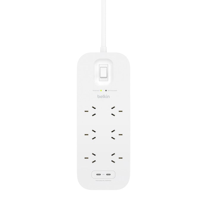 Belkin SurgePro 6-Outlet Surge Protector | Dual 30W USB-C Ports - White Belkin