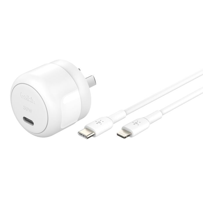 Belkin BoostCharge 30W USB-C Charger + Lightning Cable for iPhone - White Belkin