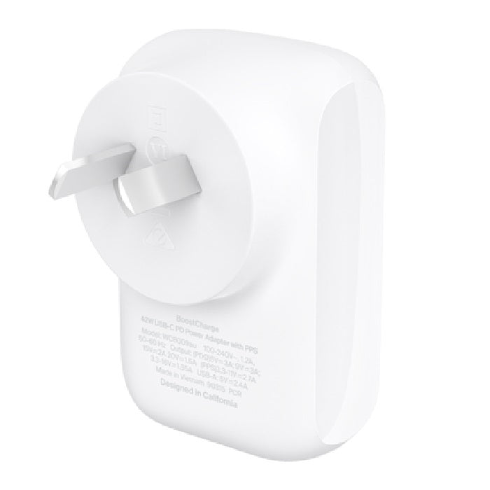 Belkin BoostCharge 42W Dual Wall Charger - Fast USB-C & USB-A (White) Belkin