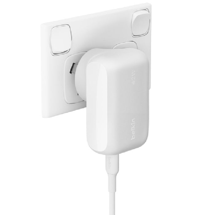 Belkin BoostCharge 42W Dual Wall Charger - Fast USB-C & USB-A (White) Belkin