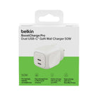 Belkin BoostCharge Pro 50W Dual USB-C GaN Wall Charger - White Belkin