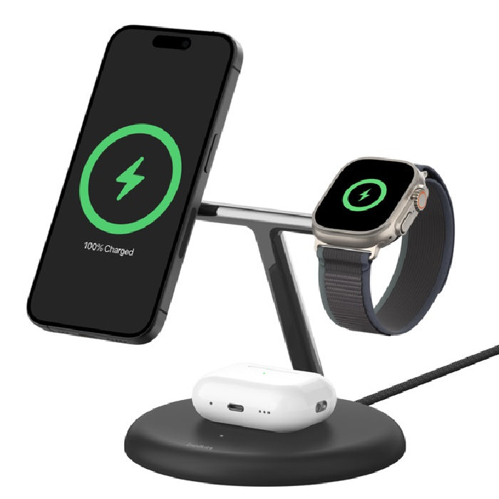 Belkin BoostCharge Pro 3-in-1 Qi2 Magnetic Wireless Charger Stand - 15W Black Belkin