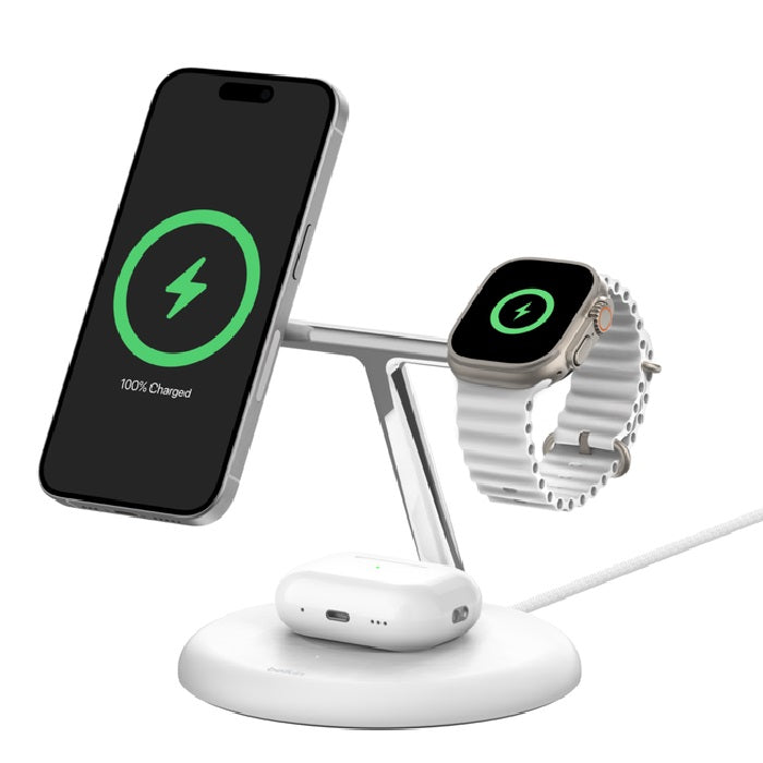Belkin BoostCharge Pro 3-in-1 Magnetic Qi2 Wireless Charging Stand White Belkin