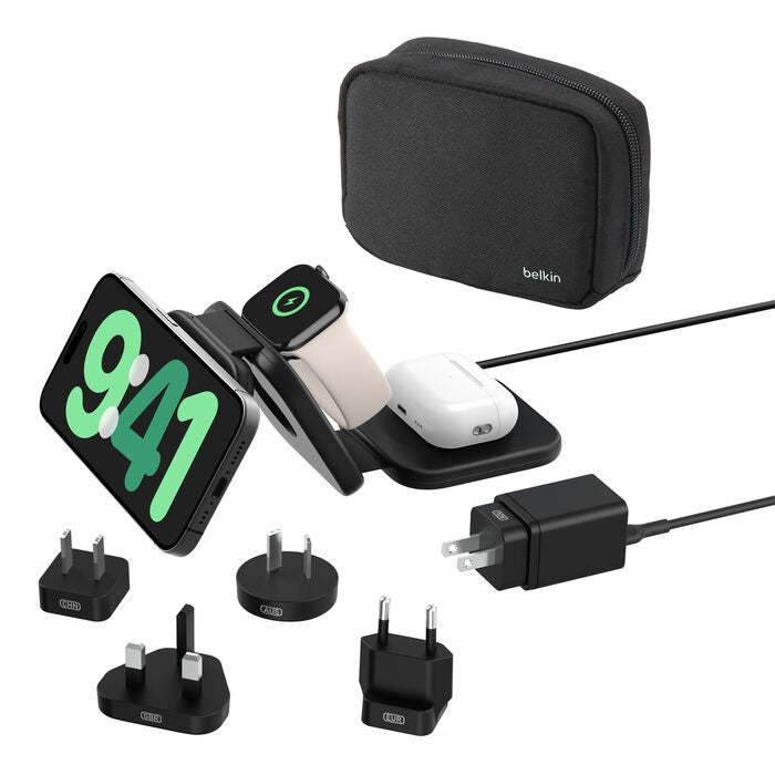 Belkin BoostCharge Pro 3-in-1 Magnetic Qi2 Wireless Travel Charger Black Belkin