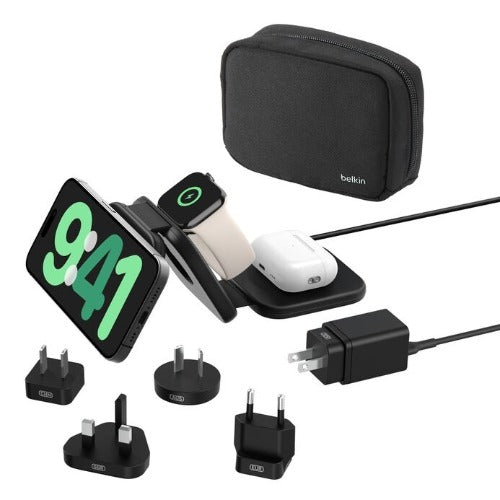 Belkin BoostCharge Pro 3-in-1 Qi2 Magnetic Wireless Travel Charger Black 