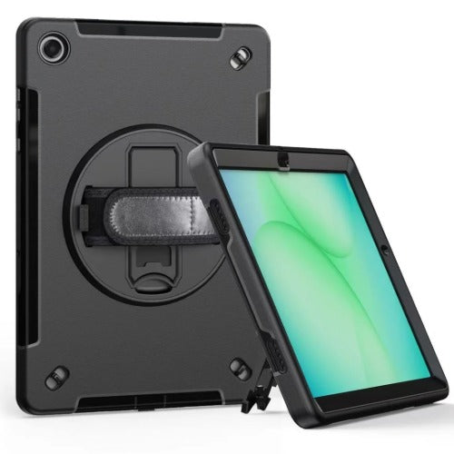 Samsung Tab A9+ Rugged Case Black | Kickstand, Strap & Pen Holder 